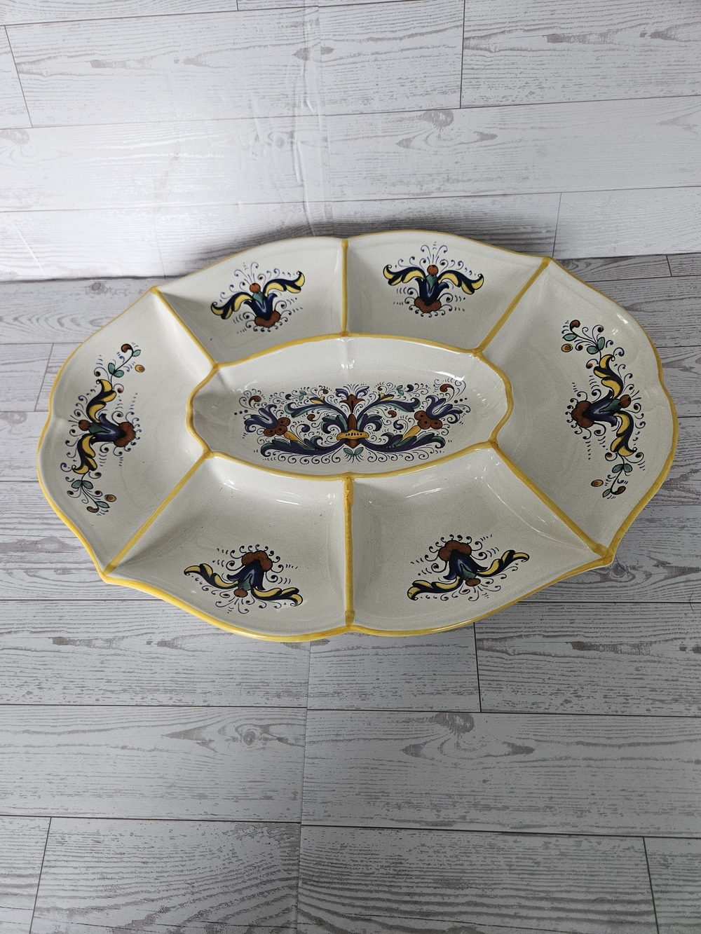 Vintage Ceramiche Nova Deruta Italian Pottery 7-Compartment Antipastiera Serving